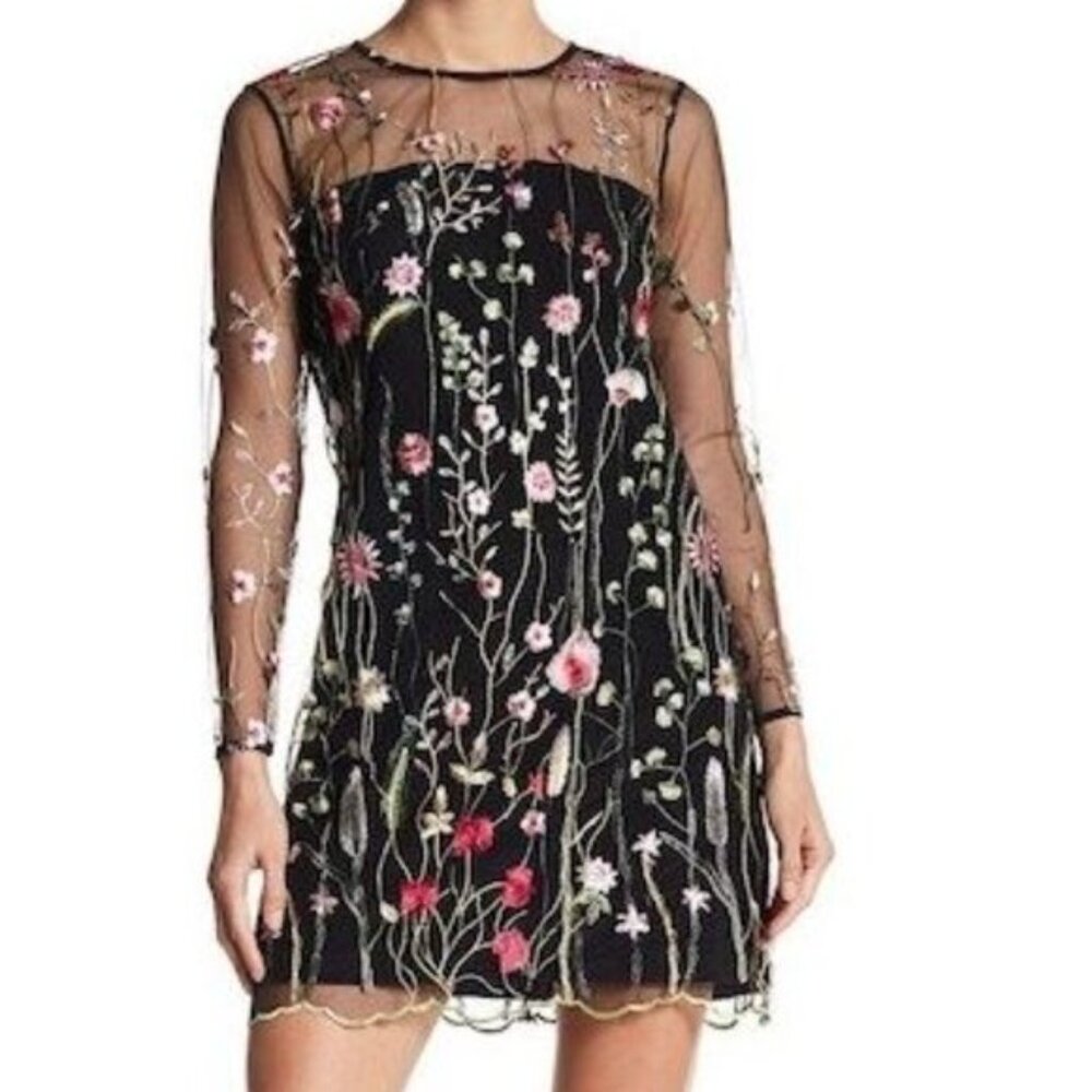 Sheer Embroidered Floral Mini Dress by Love Ady in XS